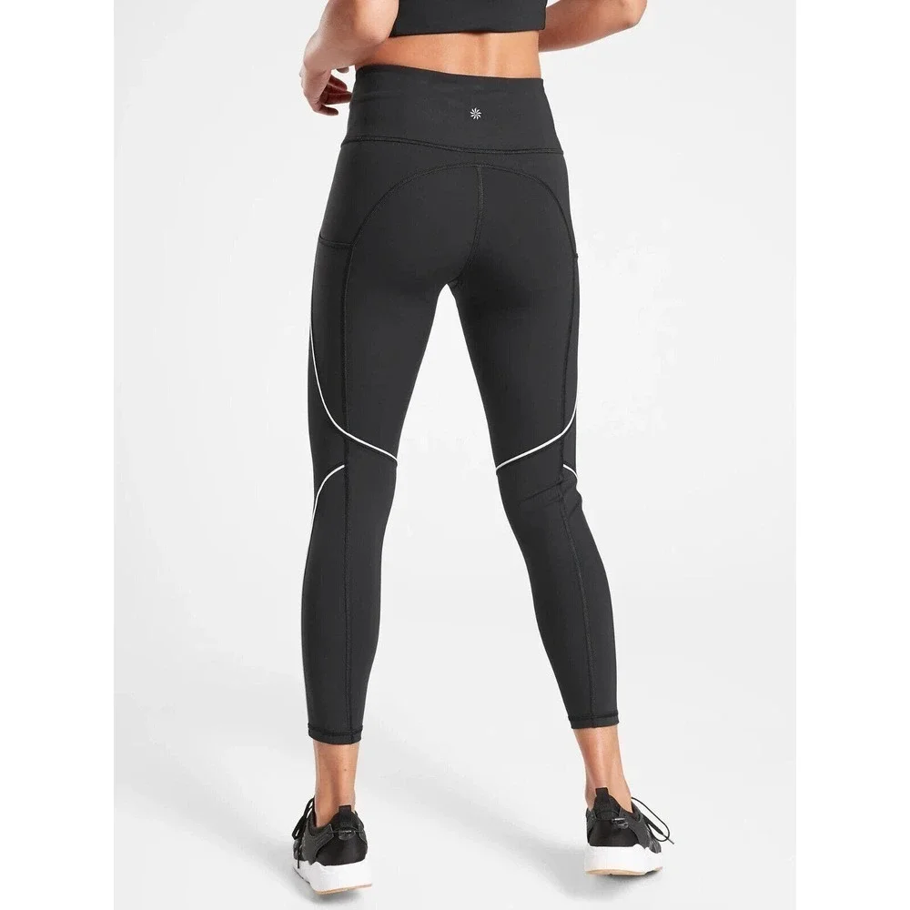Athleta S Tailwind 7/8 Tight Black Relfective Pockets High Rise Stretch Pants - Picture 2 of 9